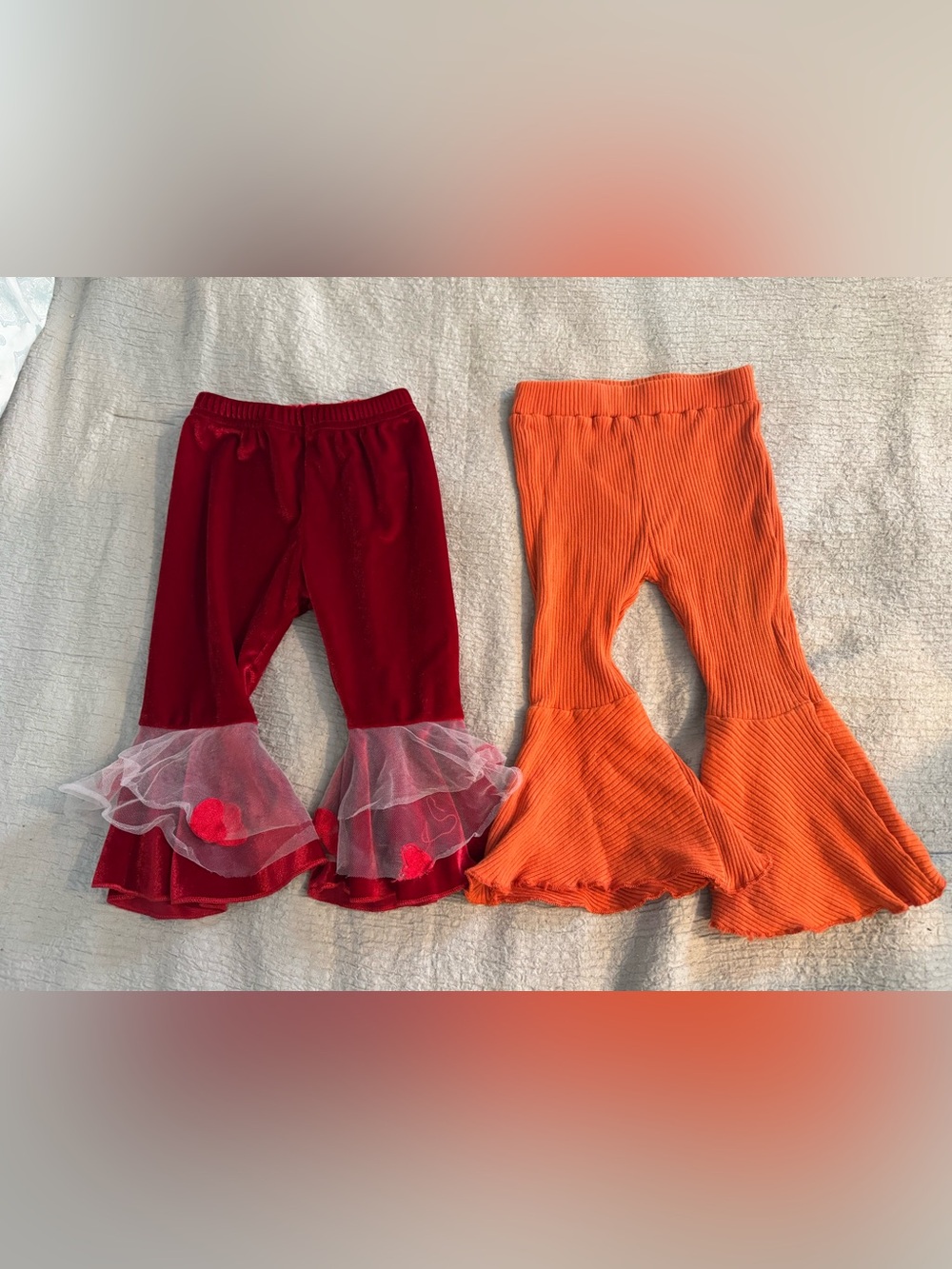 Girls Flared Velvet Leggings - Red & Orange